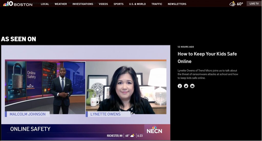 Advices for New School Year_Trend Micro Experts_Trend Micro Family_Media Coverage_Lynette Owens on NBC Boston_2