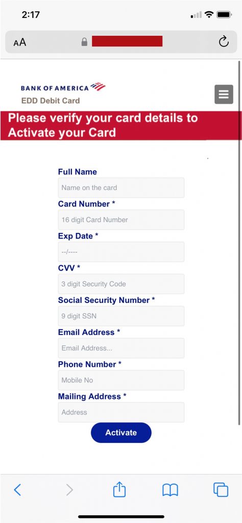Spot the Scam_Bank of America_EDD Scam_Sample fake login page_20221007_2