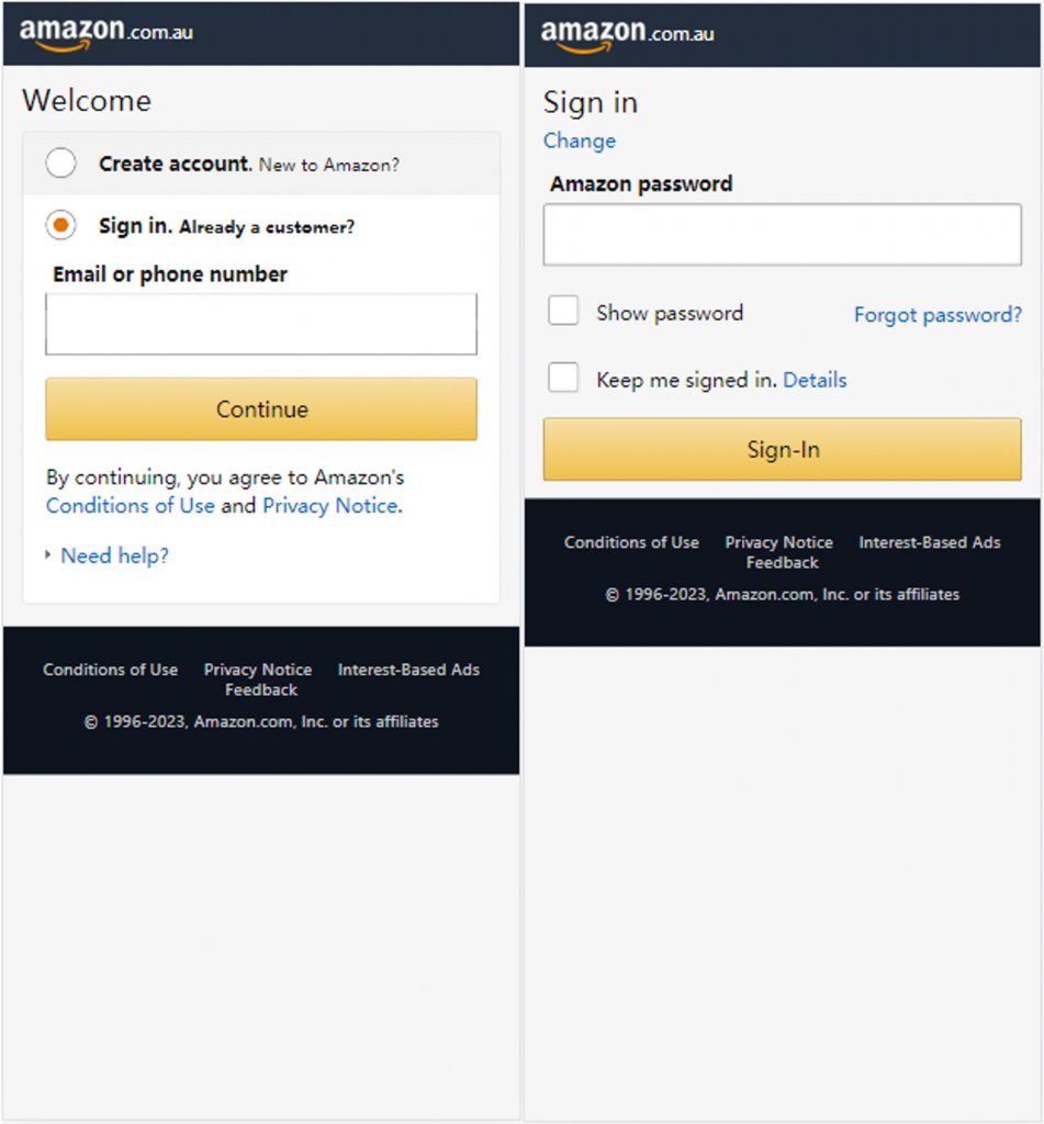 Fake Amazon login page