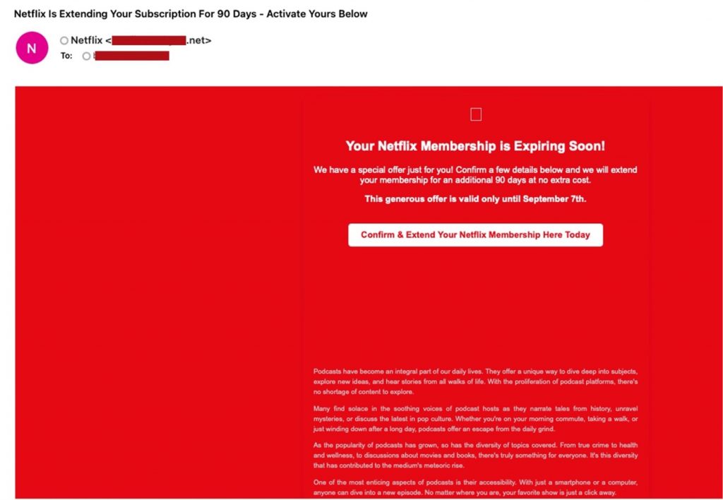 Netflix Phishing Email