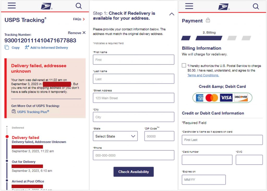 Sample fake USPS tracking page_usps[.]postsale[.]vip